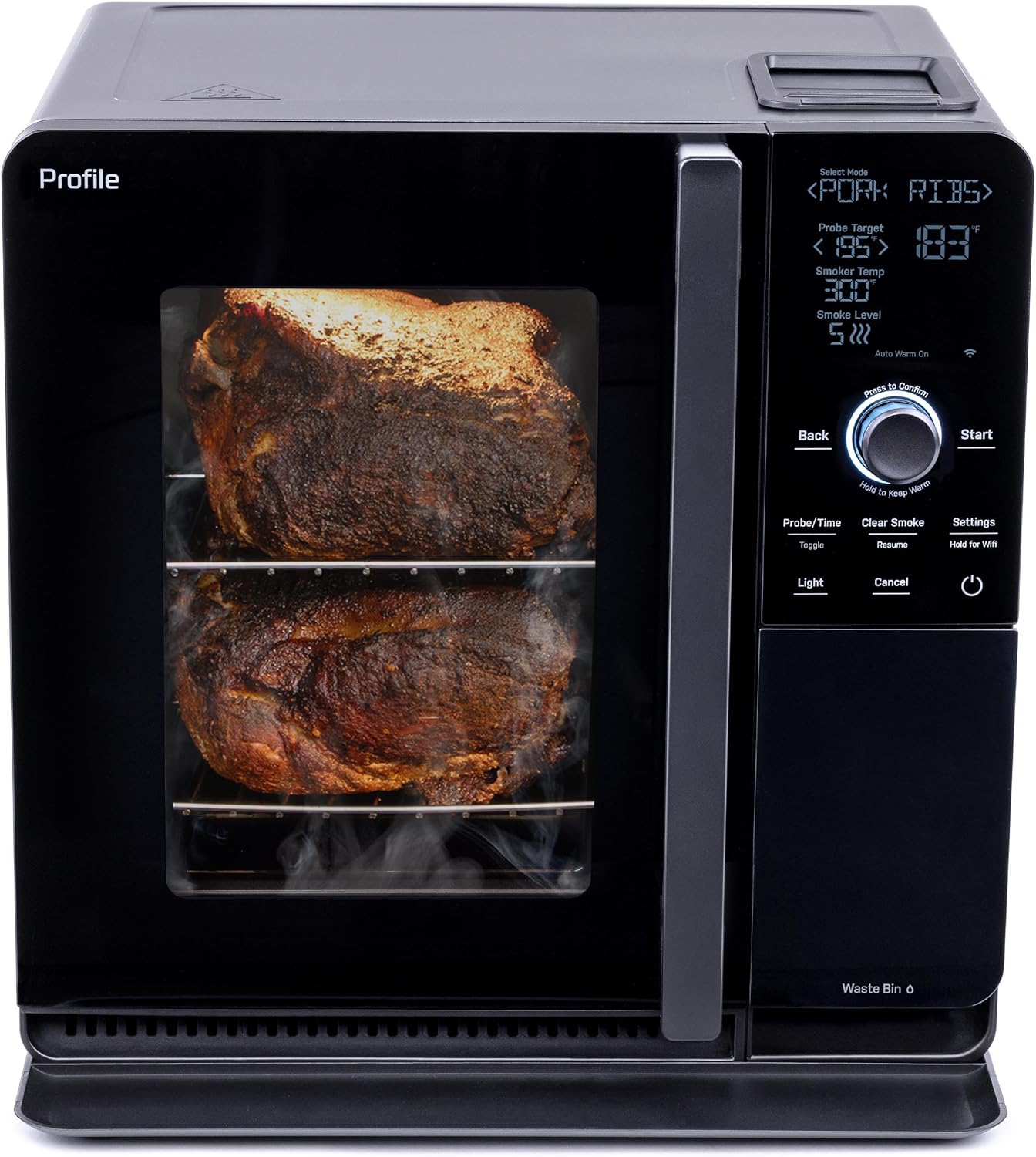 GE Profile™ Smart Indoor Pellet Smoker  with Active Smoke Filtration  5 Smoke Control Settings  WiFi Connected  Electric  Countertop BBQ Appliance  Black