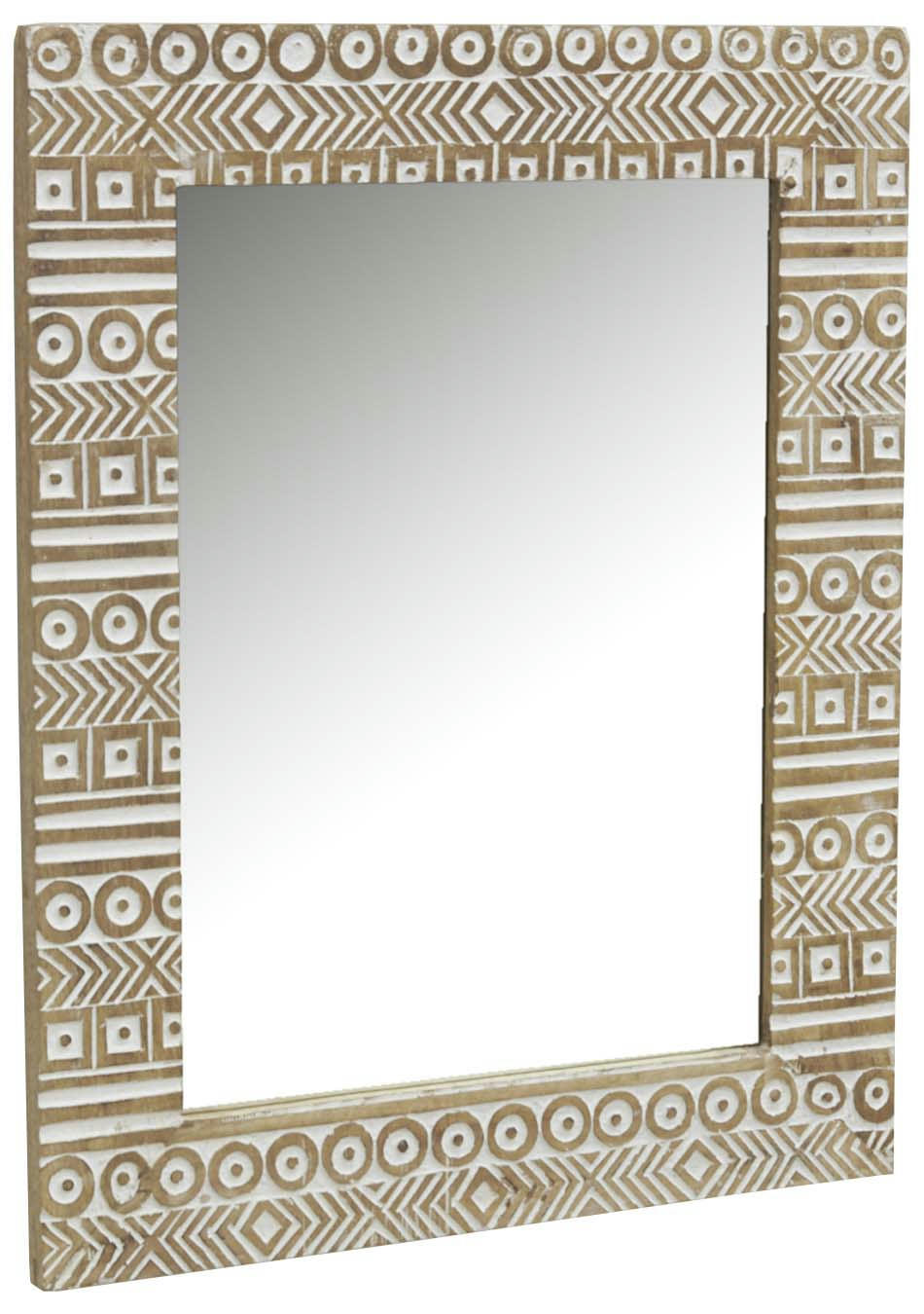 - Miroir aztèque en manguier sculpté et blanchi