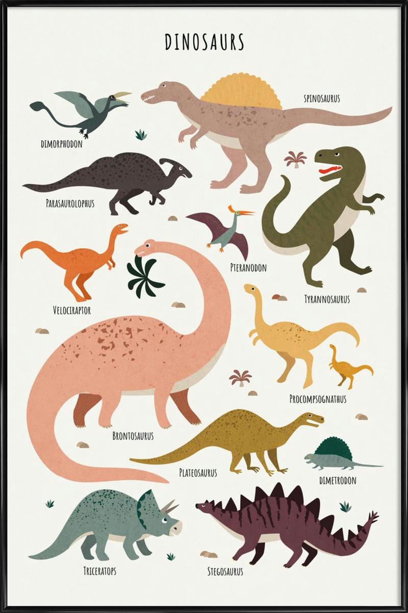 DINOSAUR FRIENDS - Affiche dans cadre standard (noir) multicolore 30x45