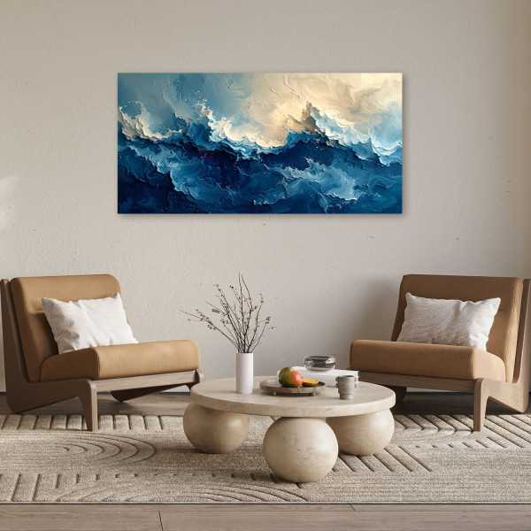 Obraz do salonu sypialni biura, Niebieskie Fale Abstrakcja 80x40