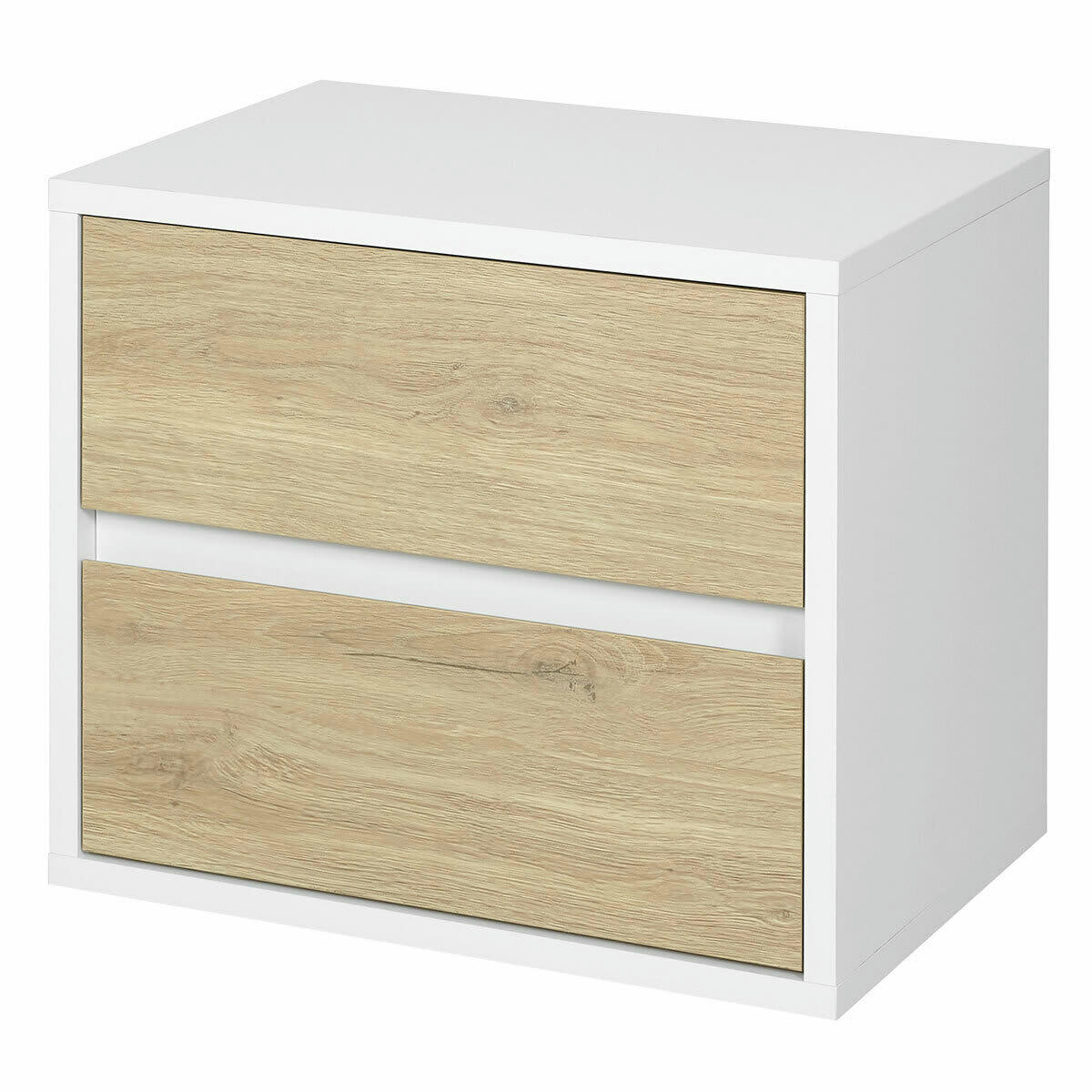 KIRA - Chevet 2 tiroirs effet bois blanc et chêne