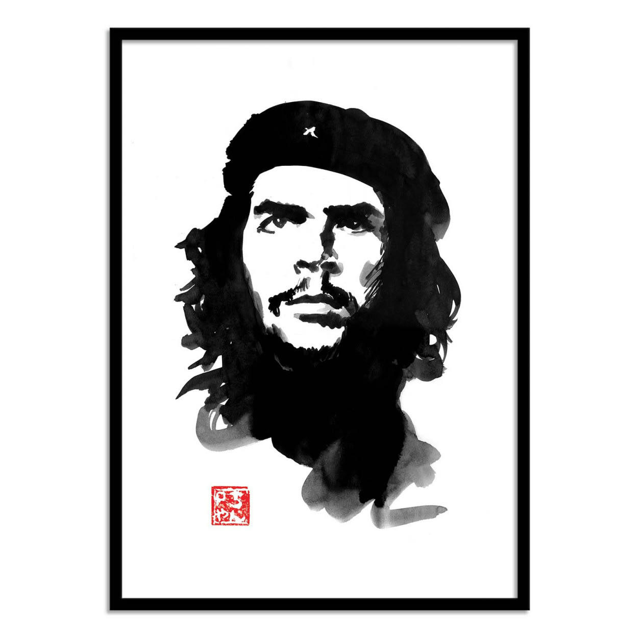 PECHANE SUMIE - CHE GUEVARA - Affiche d'art avec Cadre bois noir - 50 x 70 cm