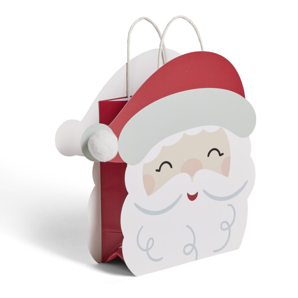 Sac cadeau fantaisie forme tête de père No&euml;l 27xH29cm