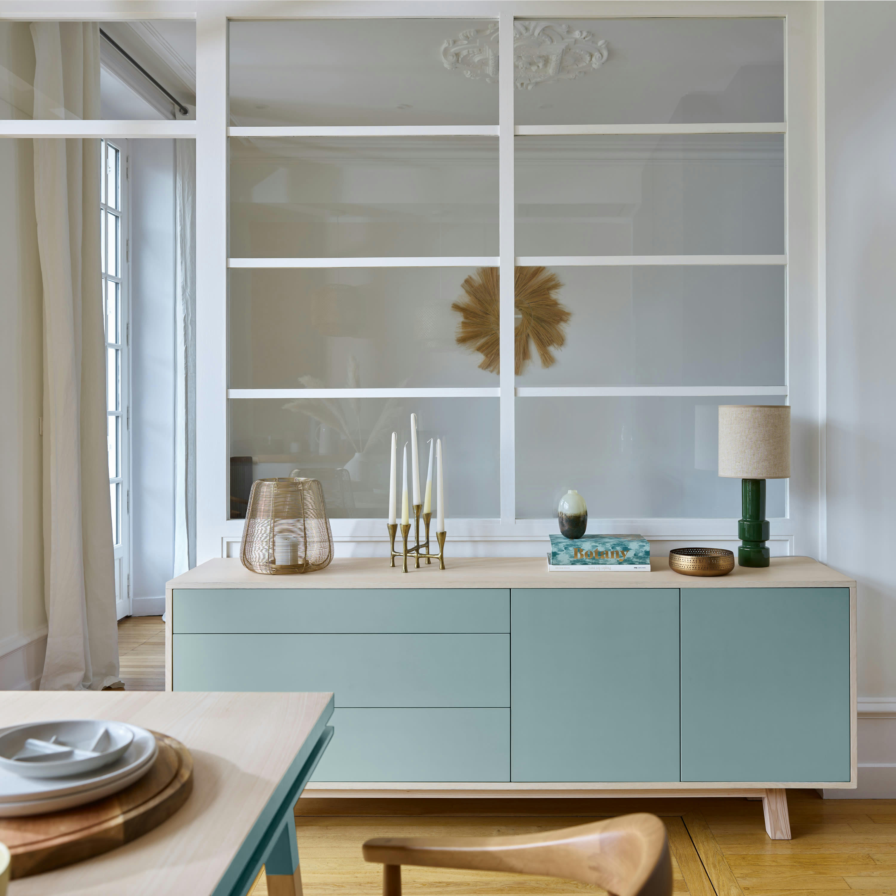 KUBE - Buffet bas 2 portes+3 tiroirs 200 cm, en frêne