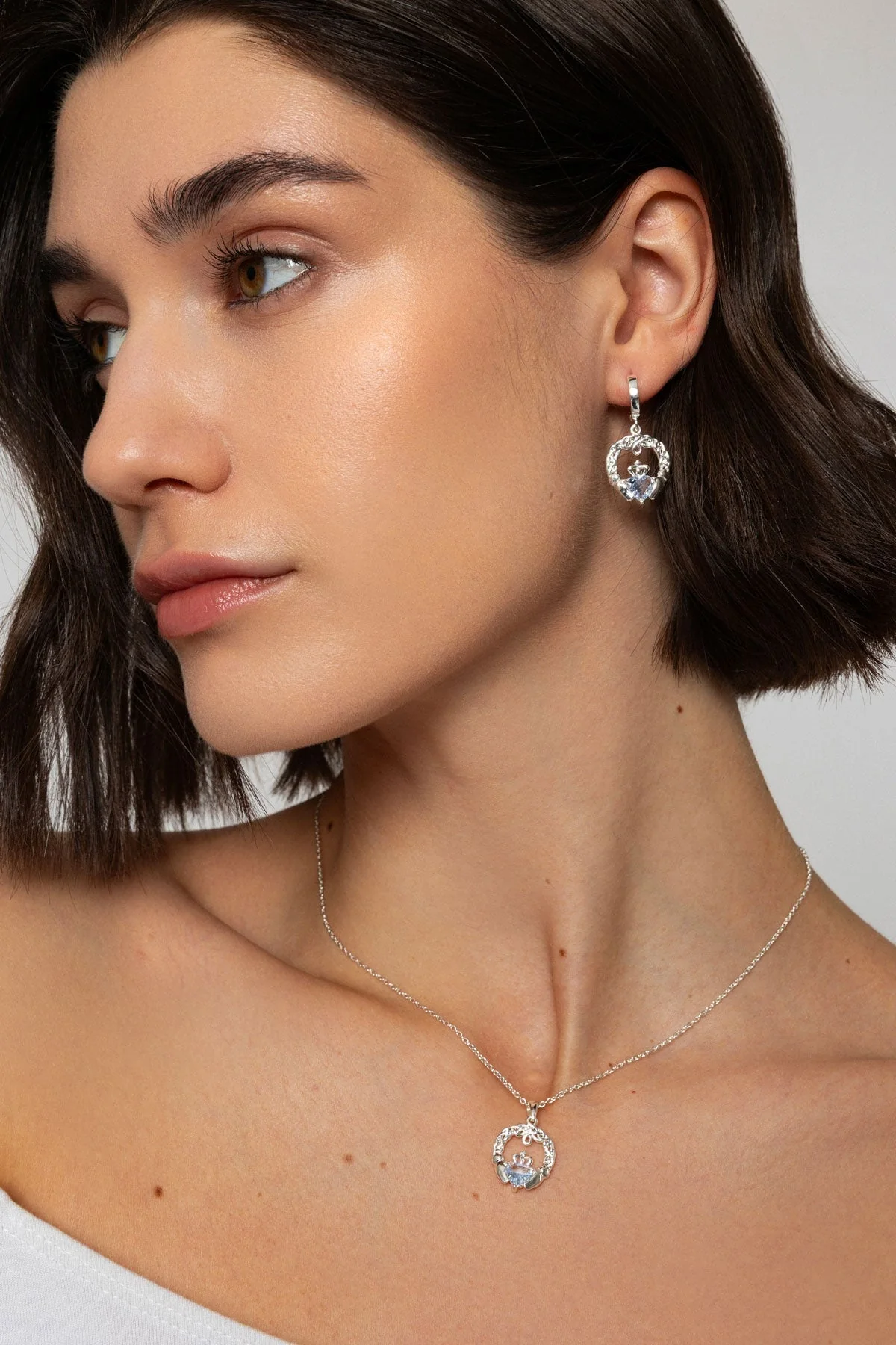 Sapphire Stone Claddagh Hoop Earrings