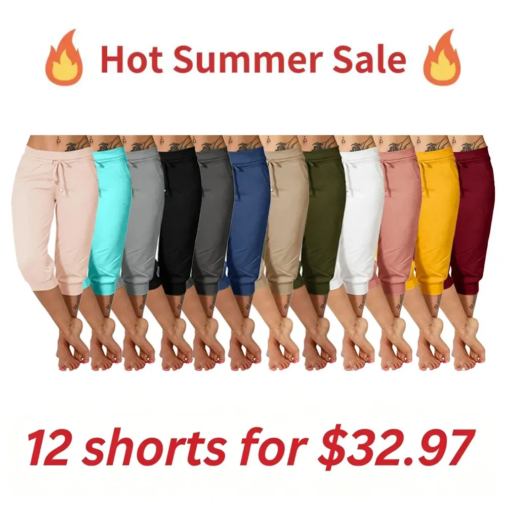 🔥Hot Summer Sale🔥Women's Drawstring Capri Pants with Pockets for Casual Comfort Wear