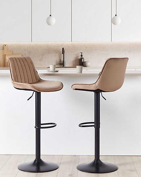 Lot de 2 chaises de bar DUBROVNIK Velours Marron clair