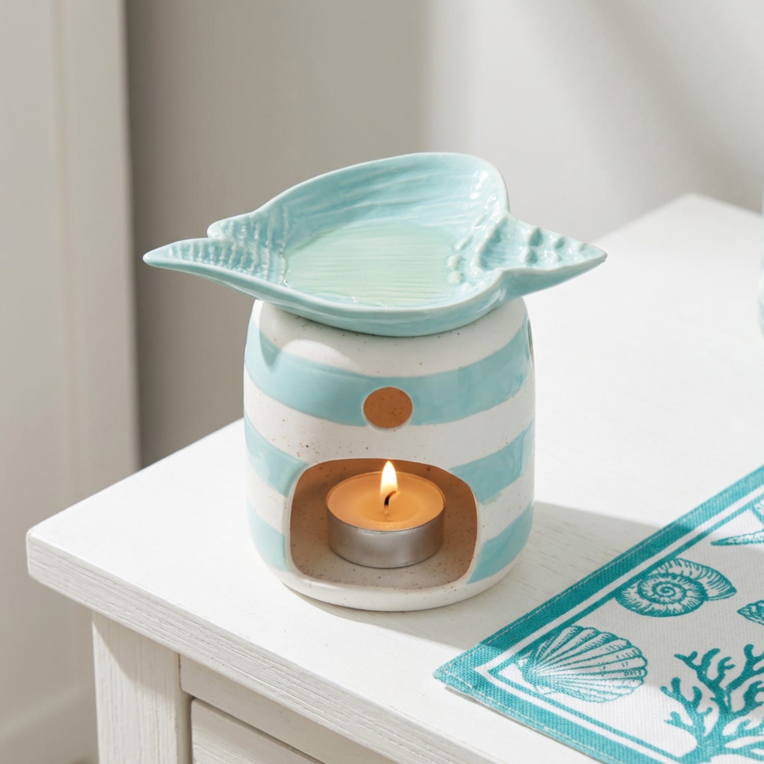 Brucia essenze conchiglia azzurra ceramica