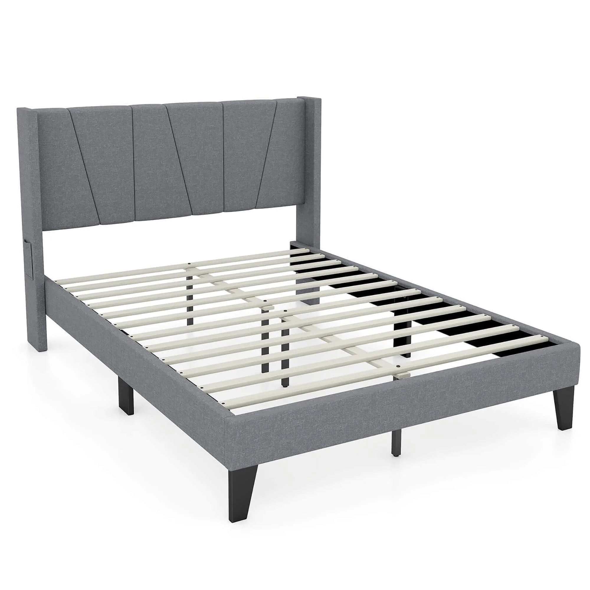 Gymax Full Size Upholstered Bed Frame w/ Elastic Pockets Mattress