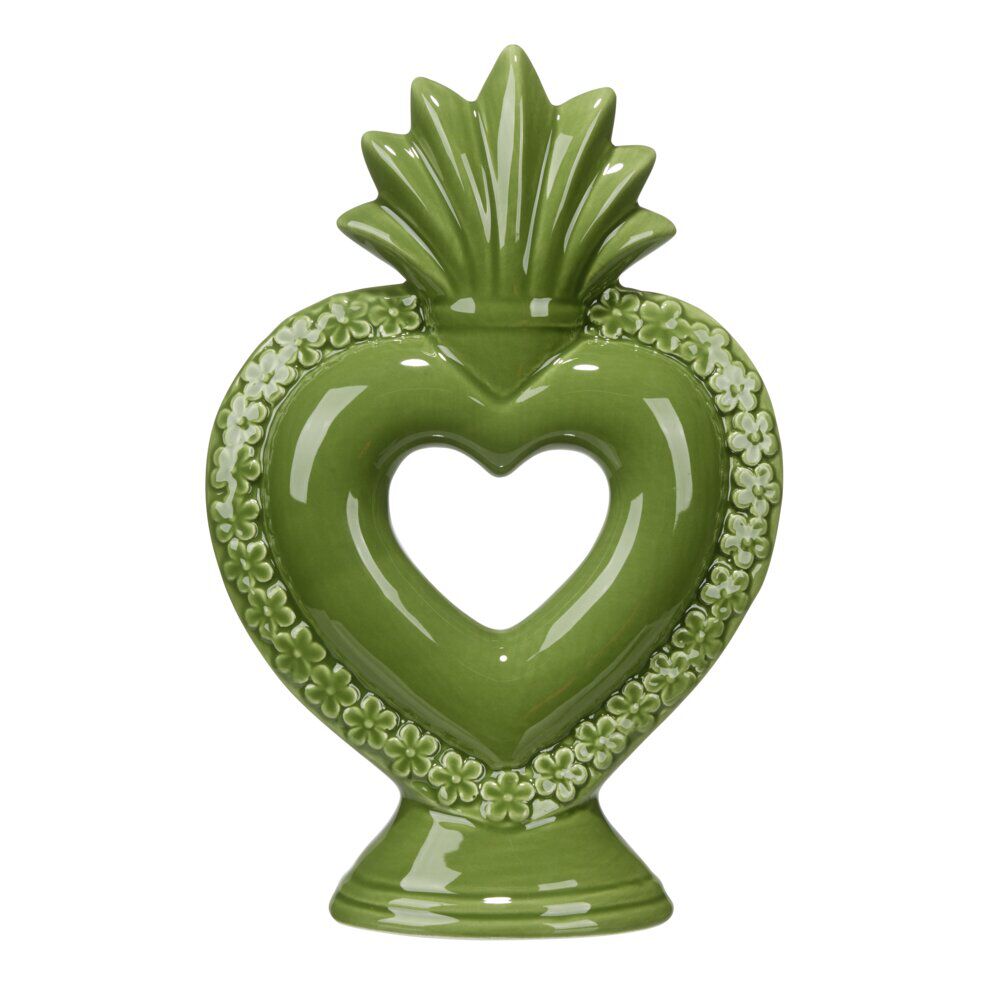 Décoration à poser grès coeur 13,5xH20,5cm (2 modèles violet ou vert)