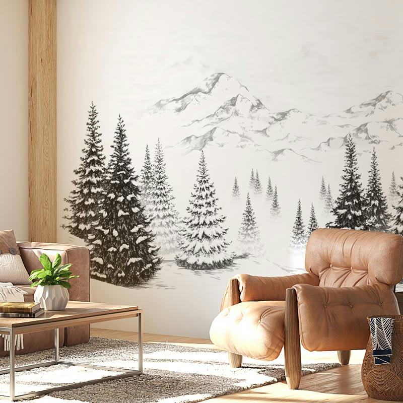 MONTAGNE B&W - Papier Peint Panoramique L432xH270cm Noir Sapin