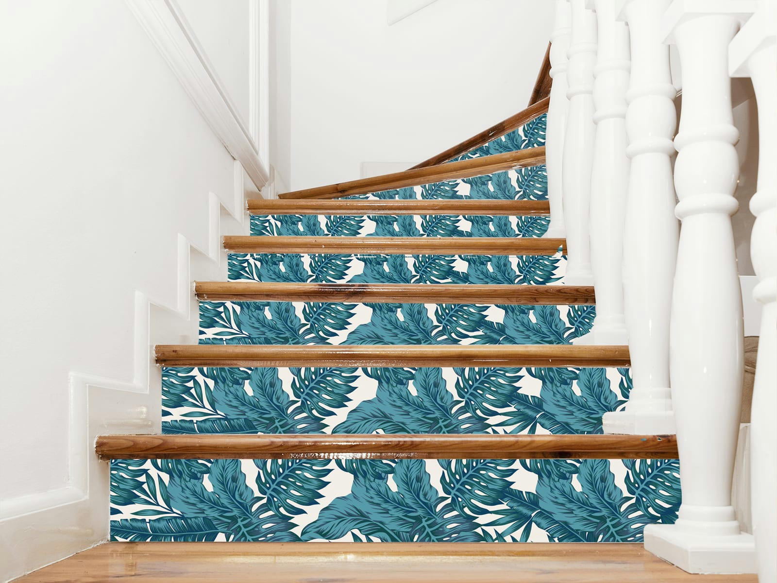 PALMERAIE - Contremarches adhésives bleu paon 400x20cm