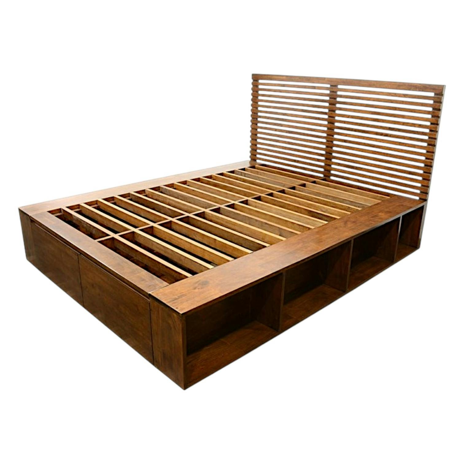 Lit 2 places Hévéa avec 2 tiroirs et 8 niches pour couchage 160x200 162x206x109cm NEW ORLEANS