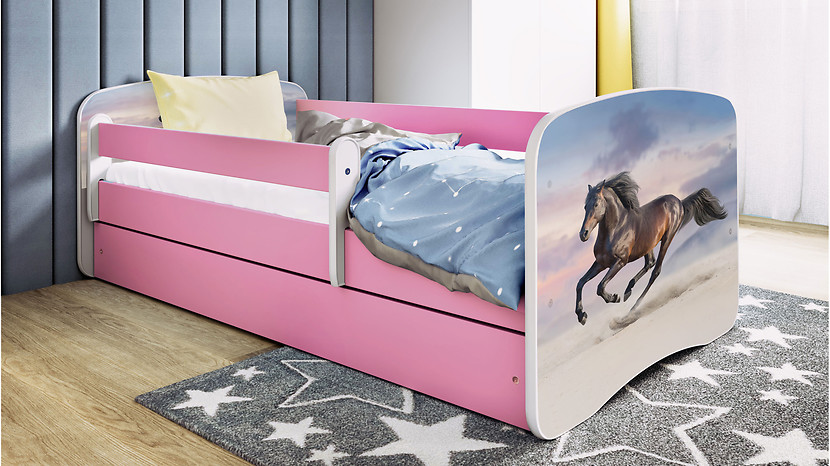 Łóżko Babydreams 140x70koń w galopie z szufladą różowe