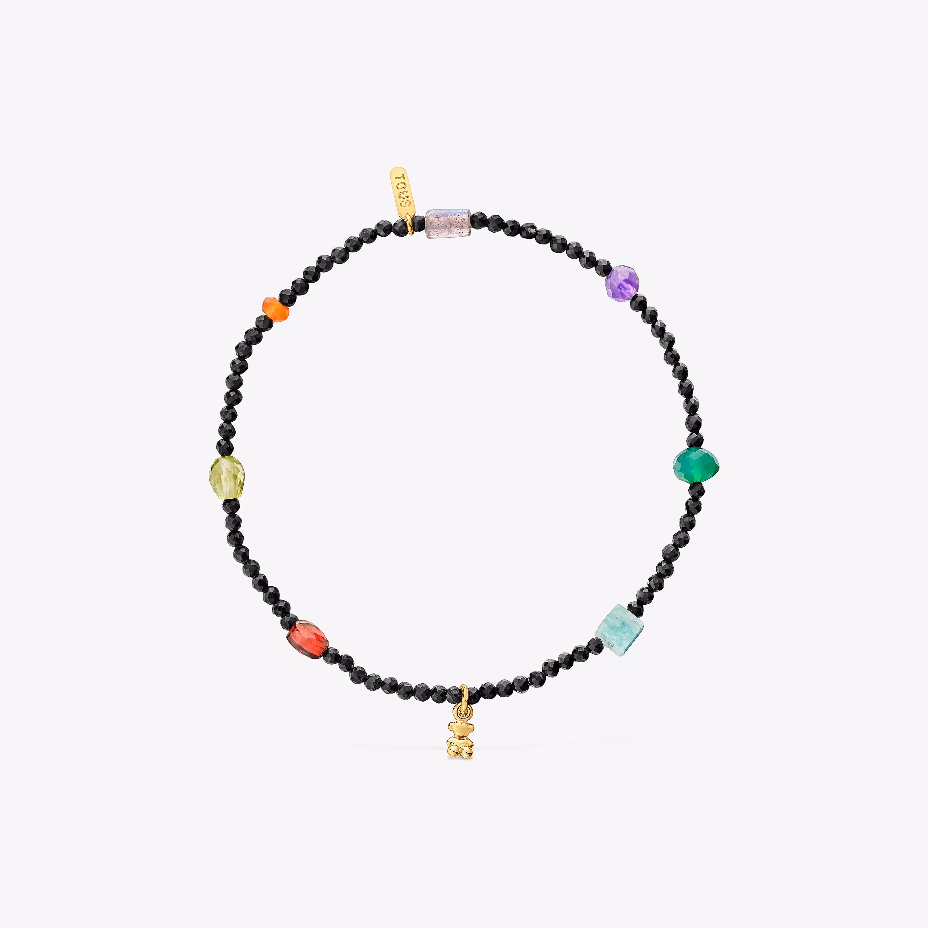 Pulsera elástica con baño de oro 18 kt sobre plata, onix, gemas Bold Bear
