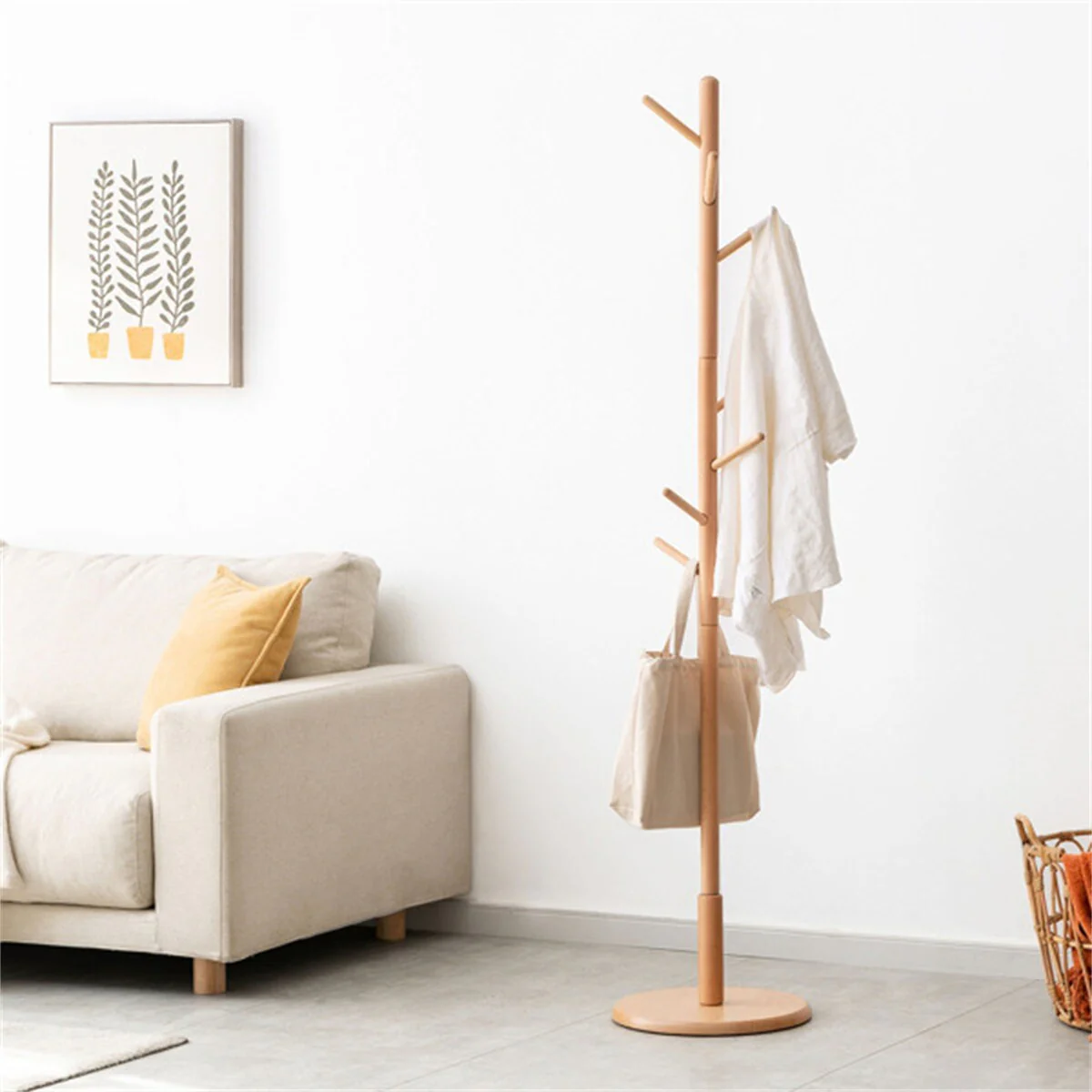 Wooden Coat Rack, Hat Rack Wall Freestanding with 4/8 Hooks