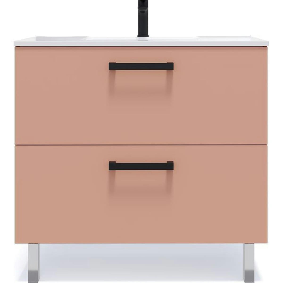 CHELSEA - Meuble salle de bain vasque intégrée 90cm 2 tiroirs Abricot