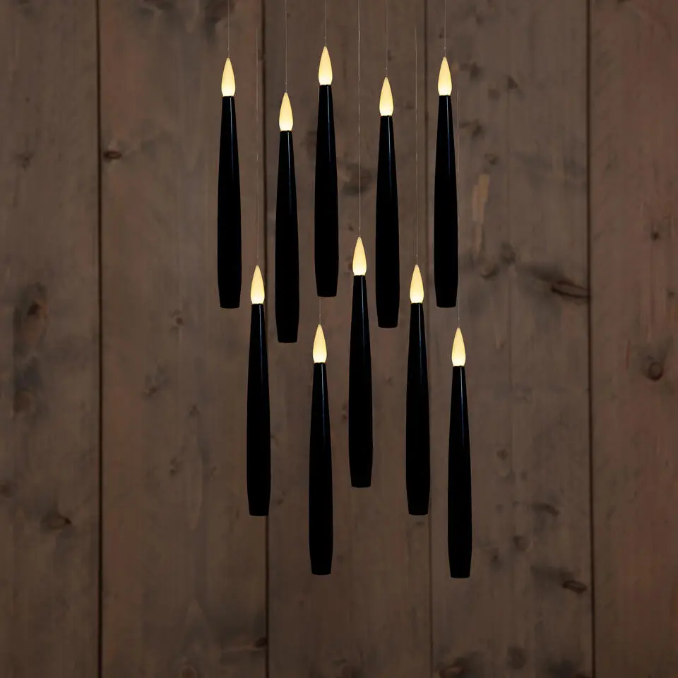 Anna's collection zwevende kaarsen met staf - 10x - zwart - 15 cm