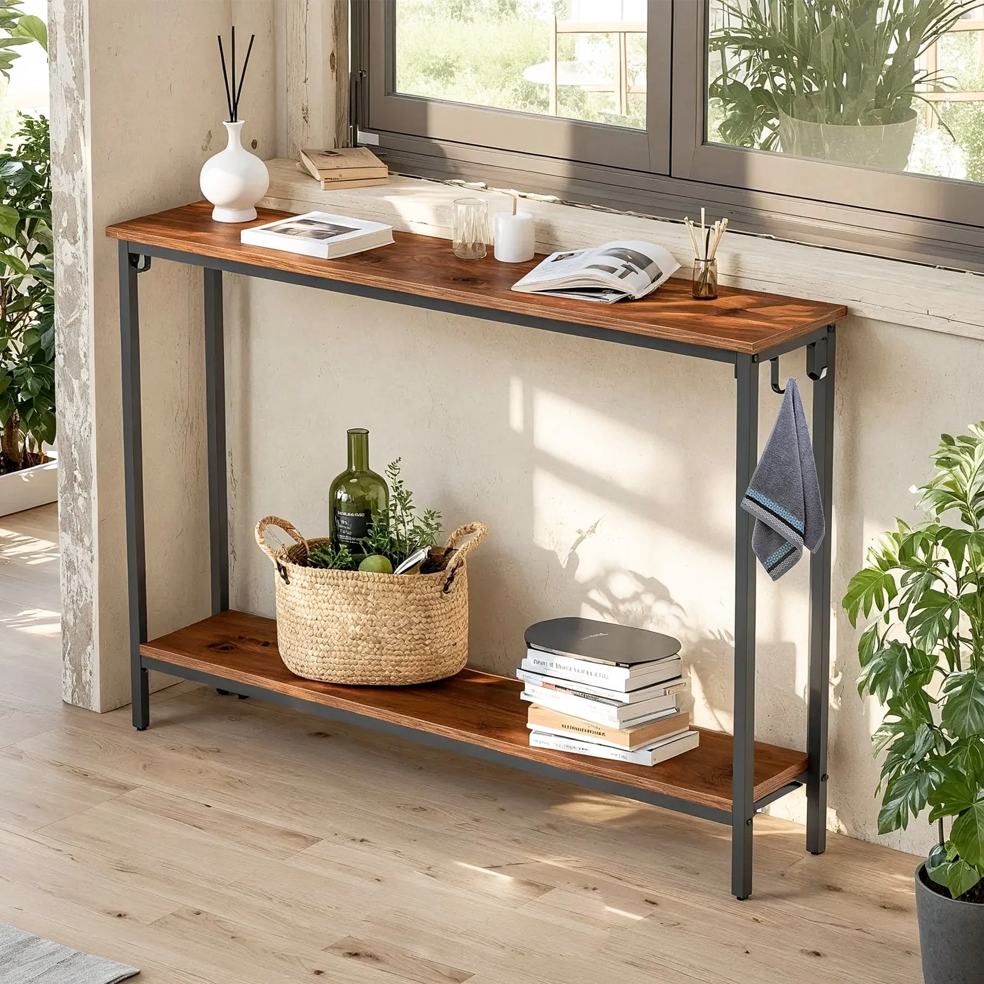 EROMMY Narrow Console Table, Entryway Table with Shelves, Hallway Table, Sofa Table Behind Couch, Rustic Accent Table