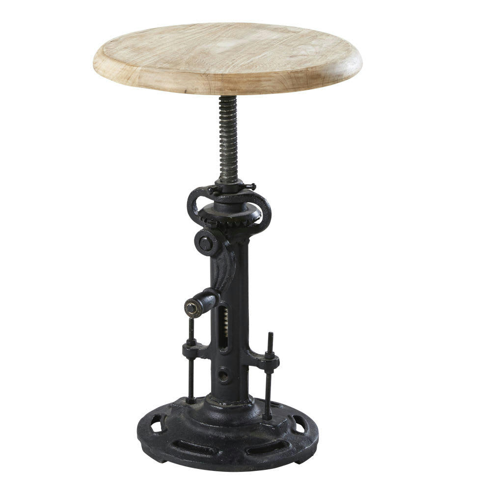 DAVID'S - Tabouret réglable en bois de manguier et métal noir