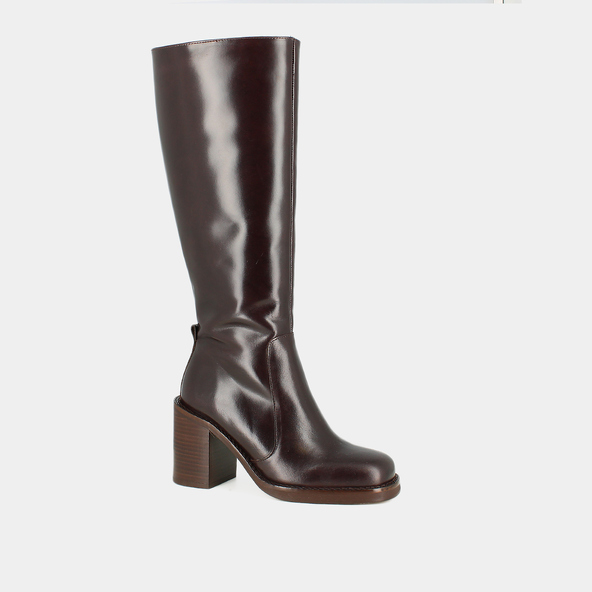 Bottes à talons débordantsen cuir marron foncé taille mollet m | BRETZEL