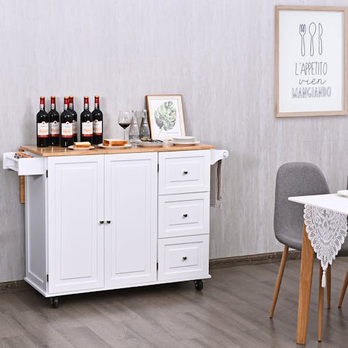 NNECW Kitchen Island Trolley with 3 Drawers & Adjustable Shelves