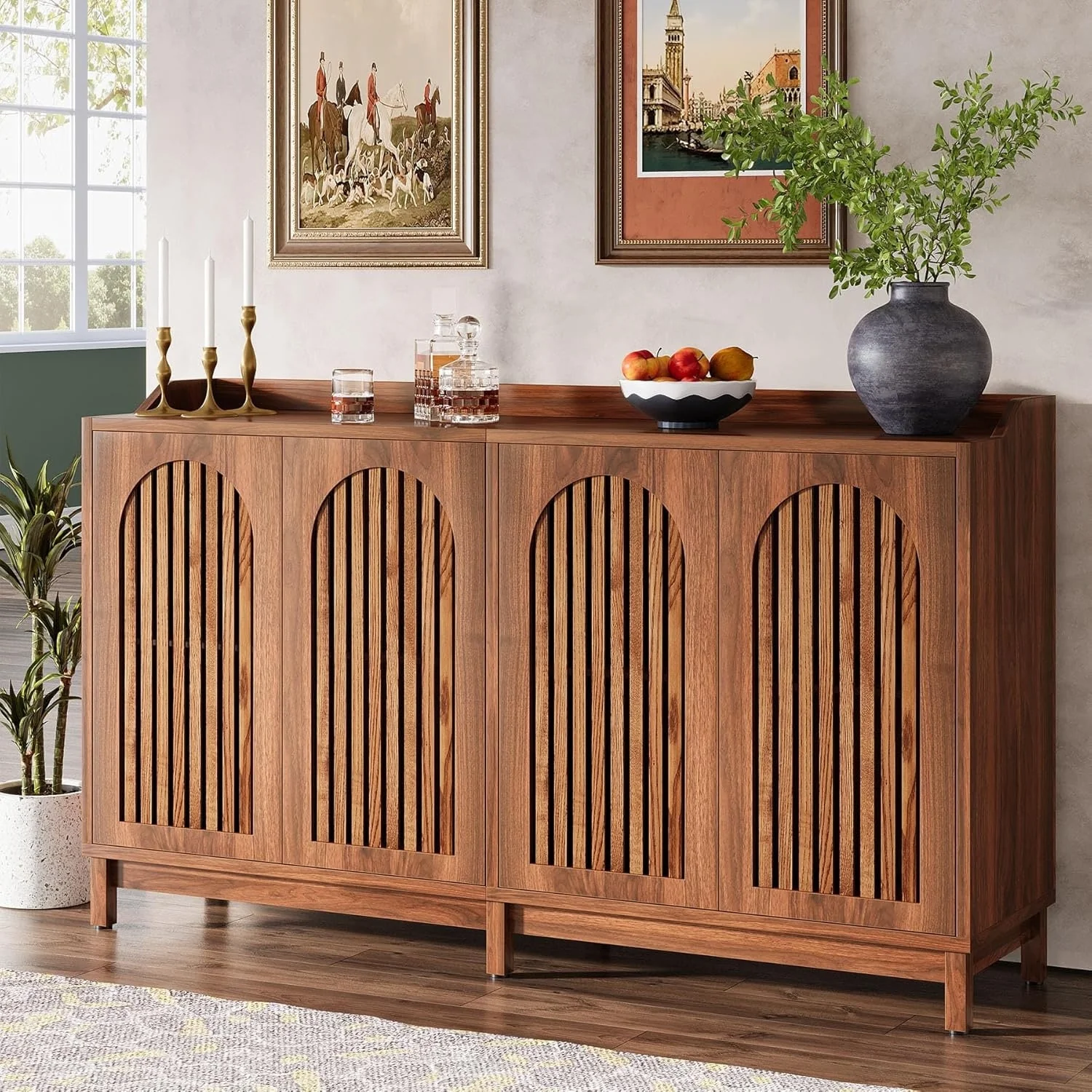 Sideboard Buffet Cabinet, 57 Inches Farmhouse Storage Cabinet with Shutter Doors and Adjustable Shelf