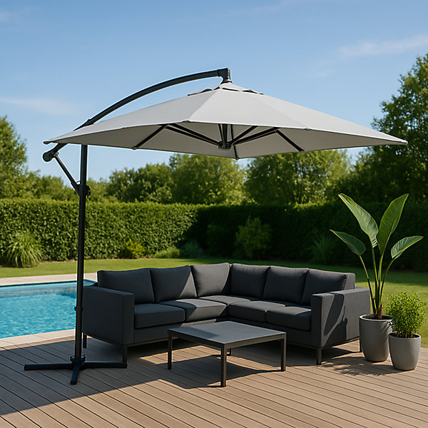 Parasol ecru déporté rond 2,95 x 2,95 m degrés CAPRI