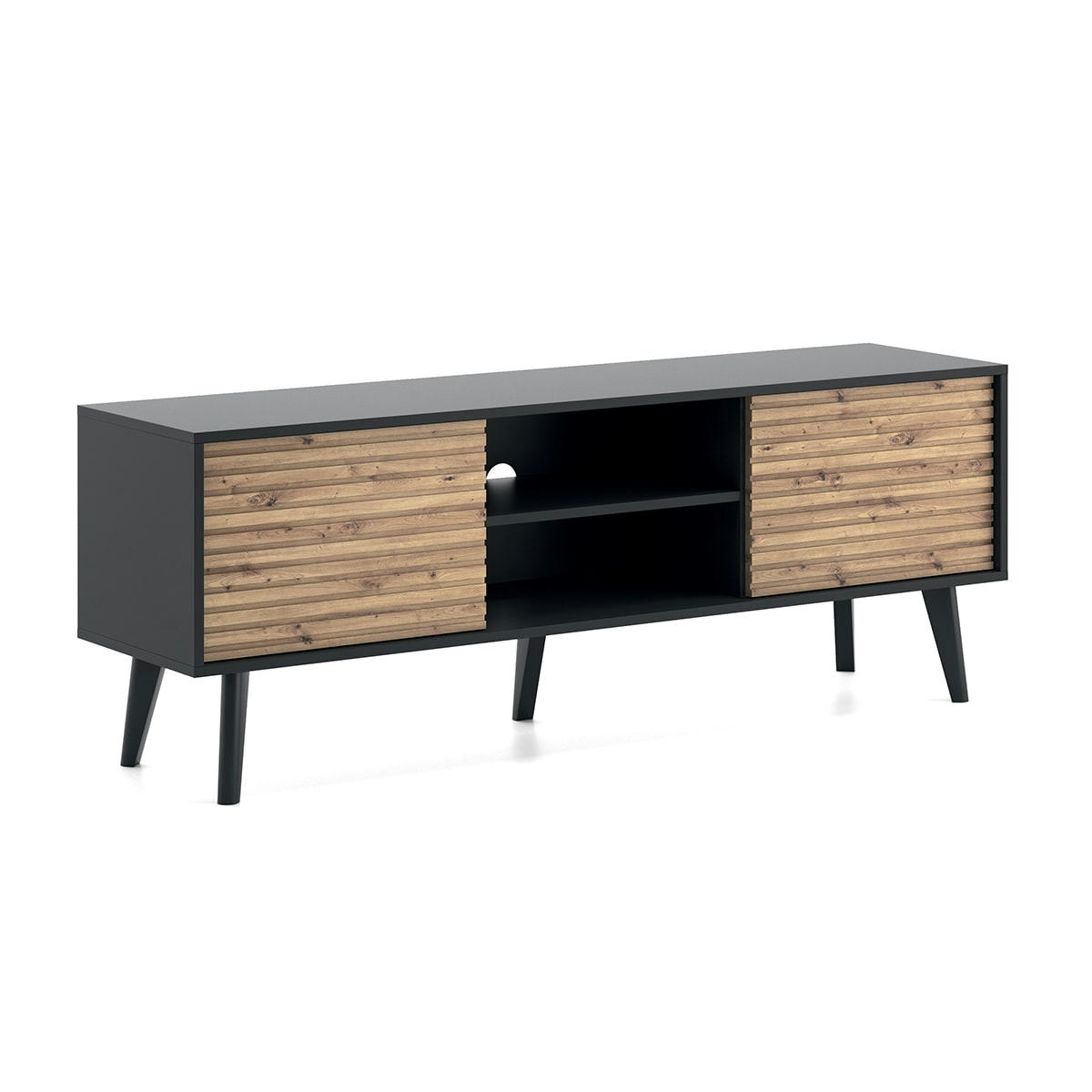 - Meuble tv 2 portes 154 cm noir et naturel