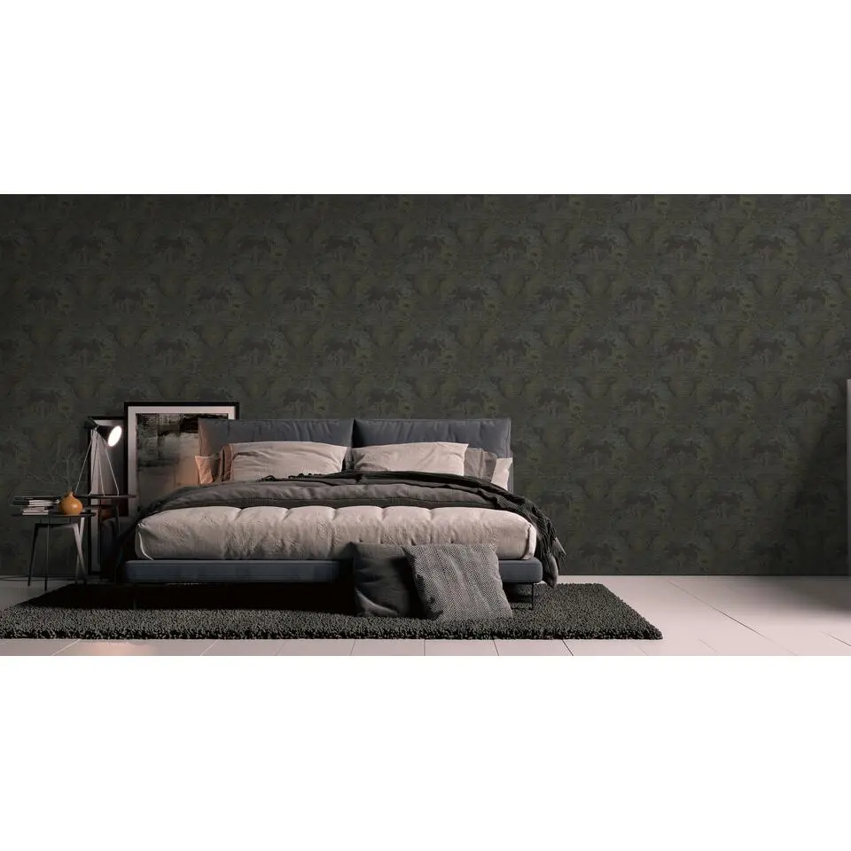 Livingwalls behang ornamenten zwart, blauw, geel en goud - 53 cm x 10.05 m