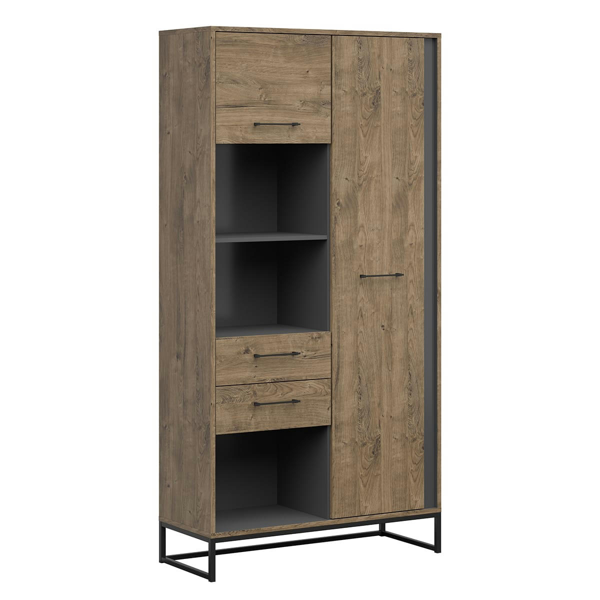 - Vaisselier 2 portes 2 tiroirs naturel et gris anthracite