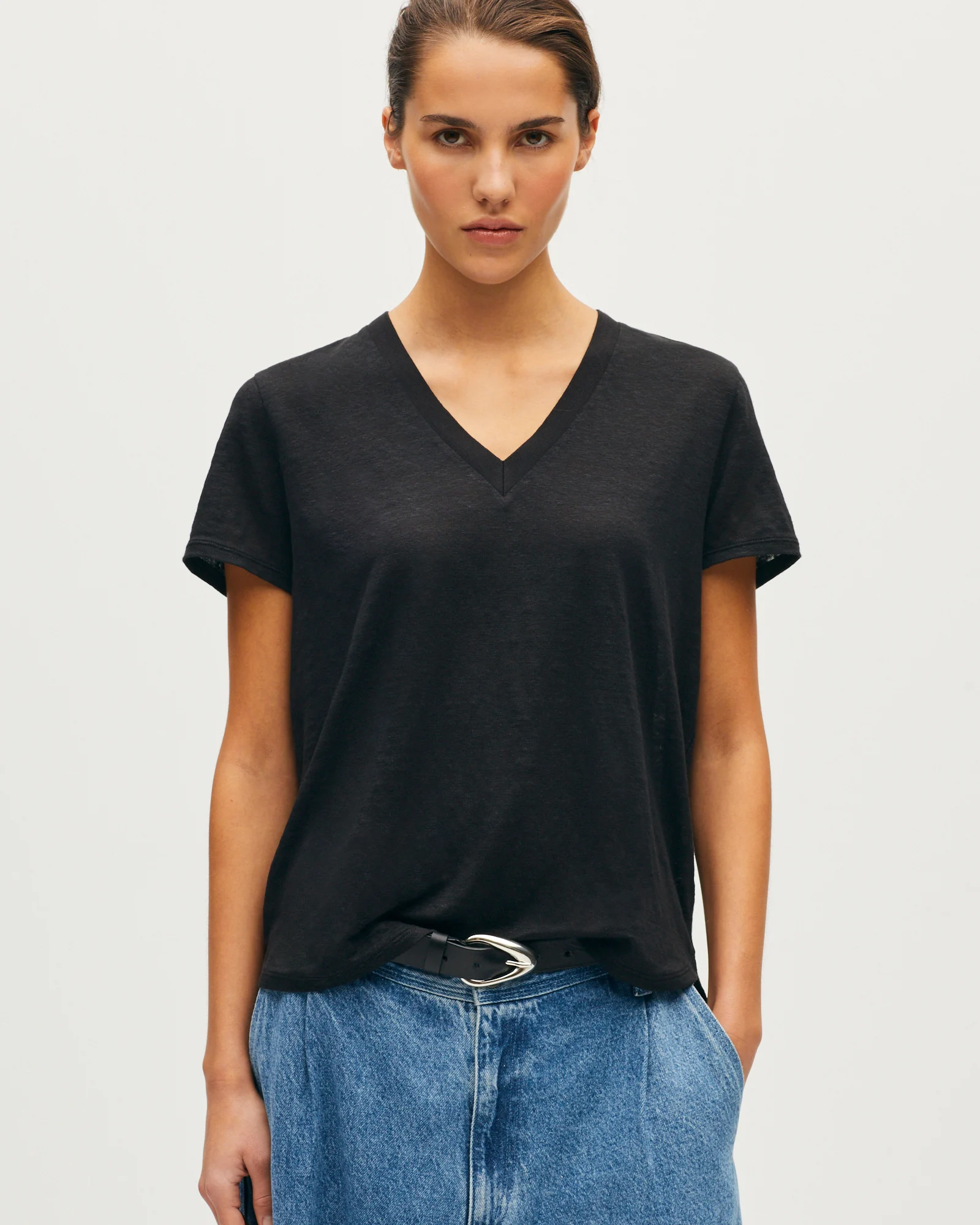 T-shirt col V en lin