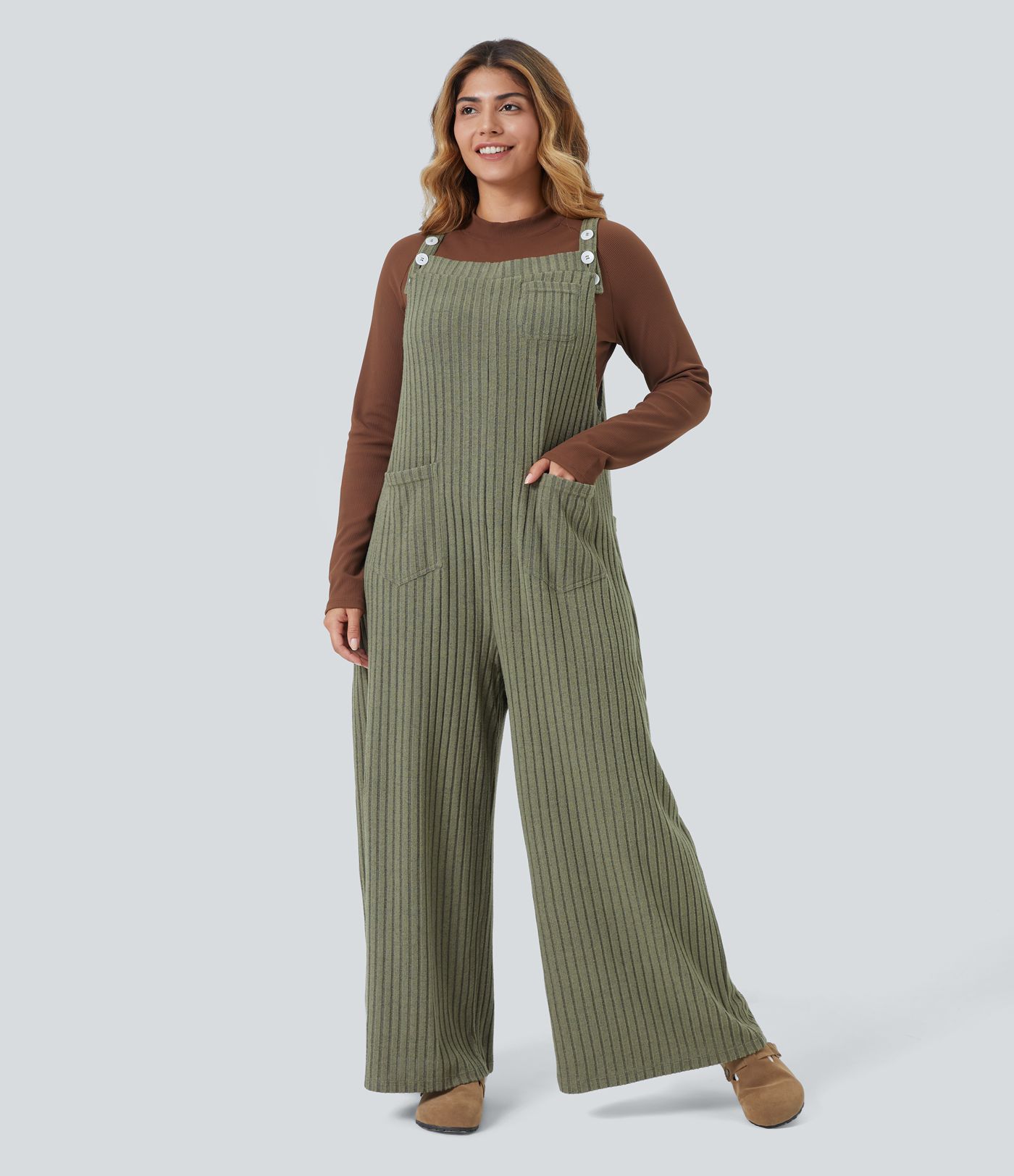 Salopette casual grande taille tricot côtelé avec poches