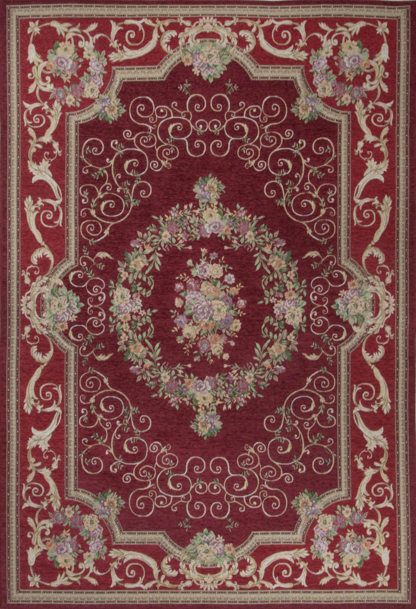 FLOMI - Tapis aubusson floral tissé plat - Rouge 80x150 cm