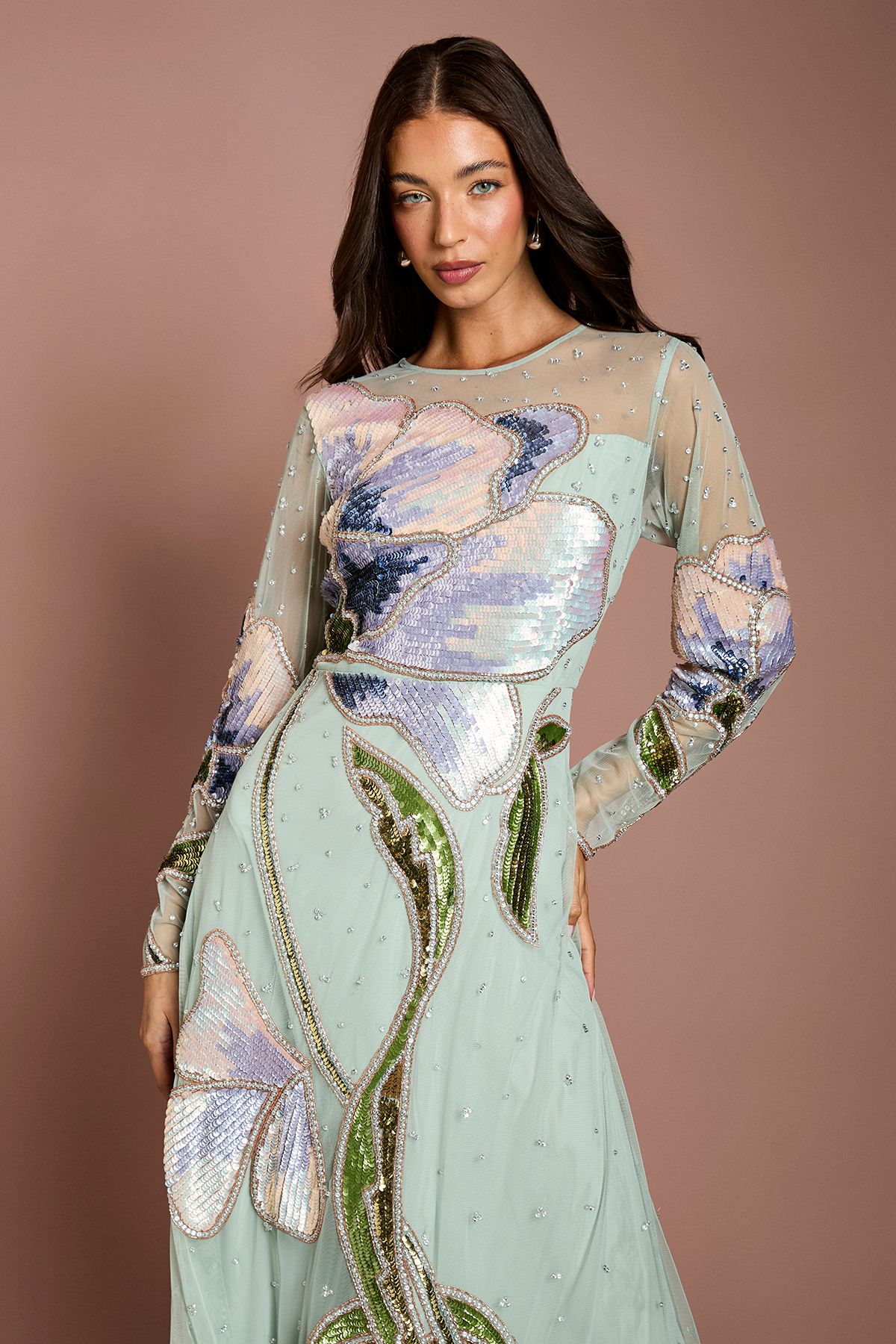 Coast Embellished Long Sleeve Floral Maxi Dress
