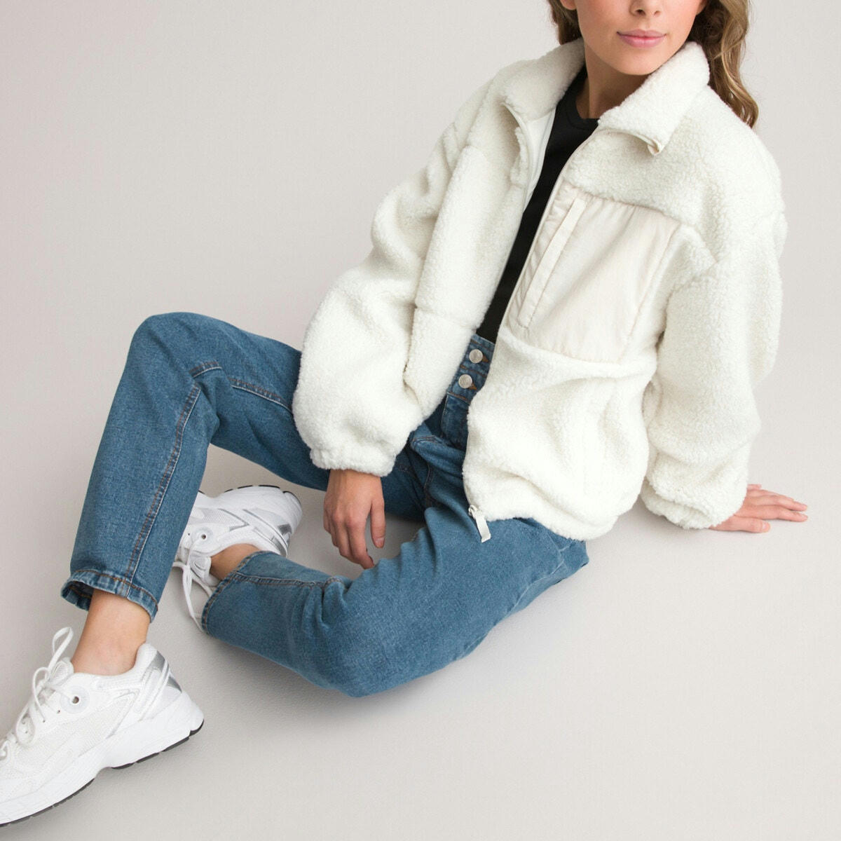 Veste col montant zippée maille peluche