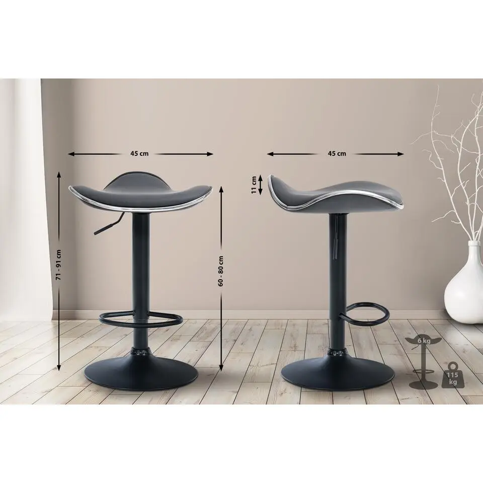 CLP Barkruk Shanghai zwart Frame - Kunstleer - grijs