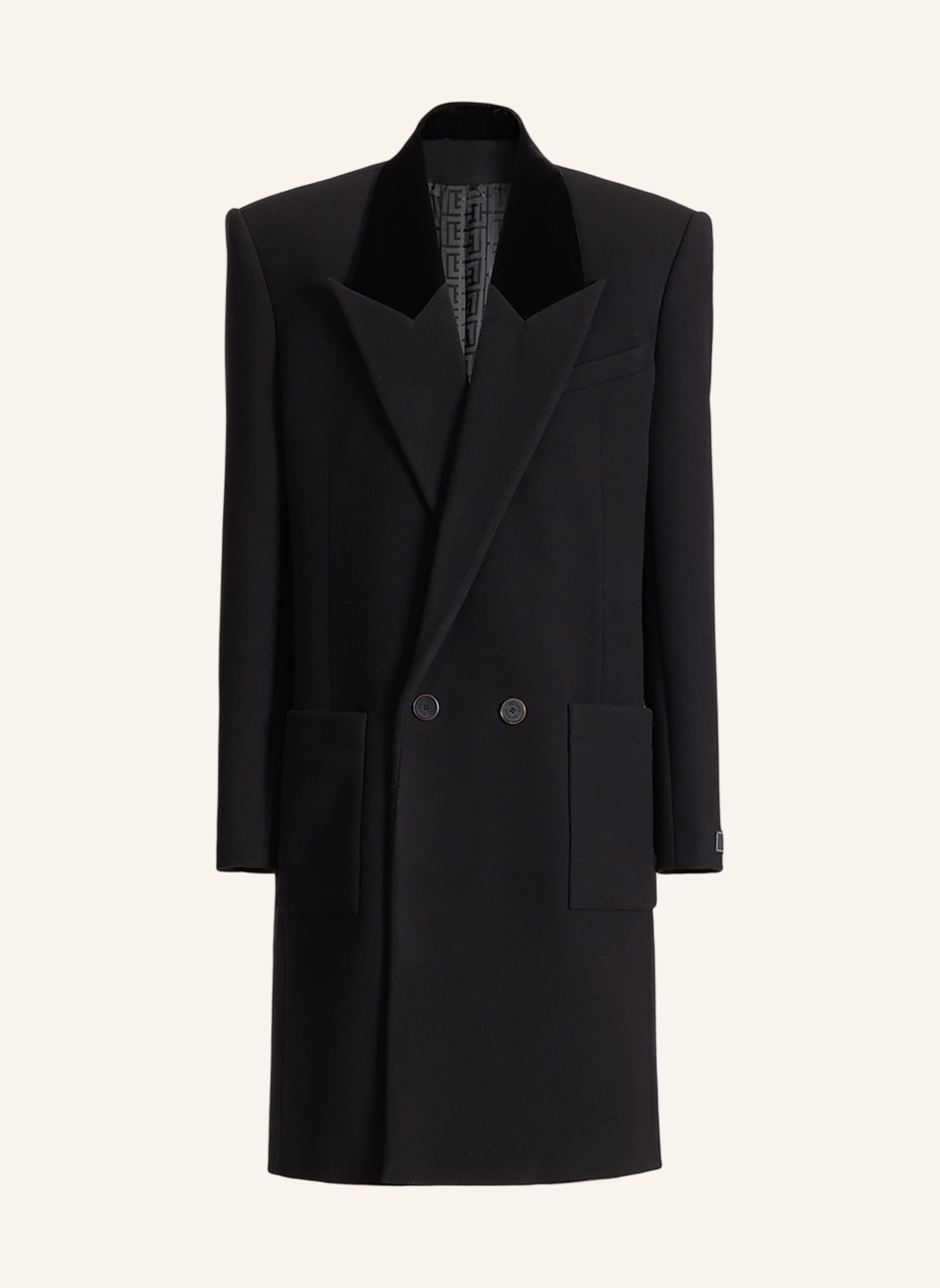 BALMAIN Langer Mantel aus Wolle und Samt
