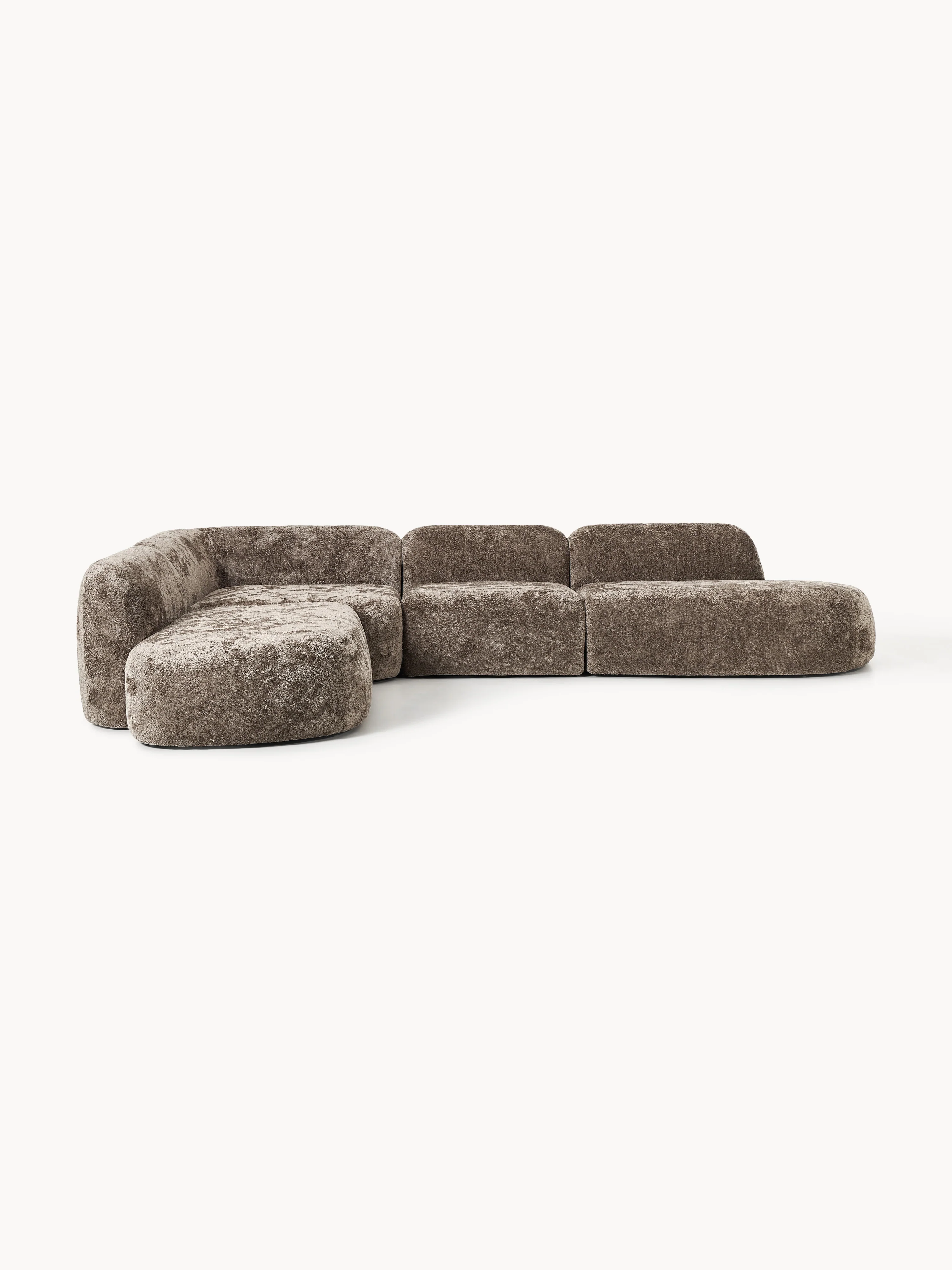 Modulares XL-Ecksofa Wolke (4-Sitzer) aus Teddy-Bouclé mit Chaiselongue-Enden