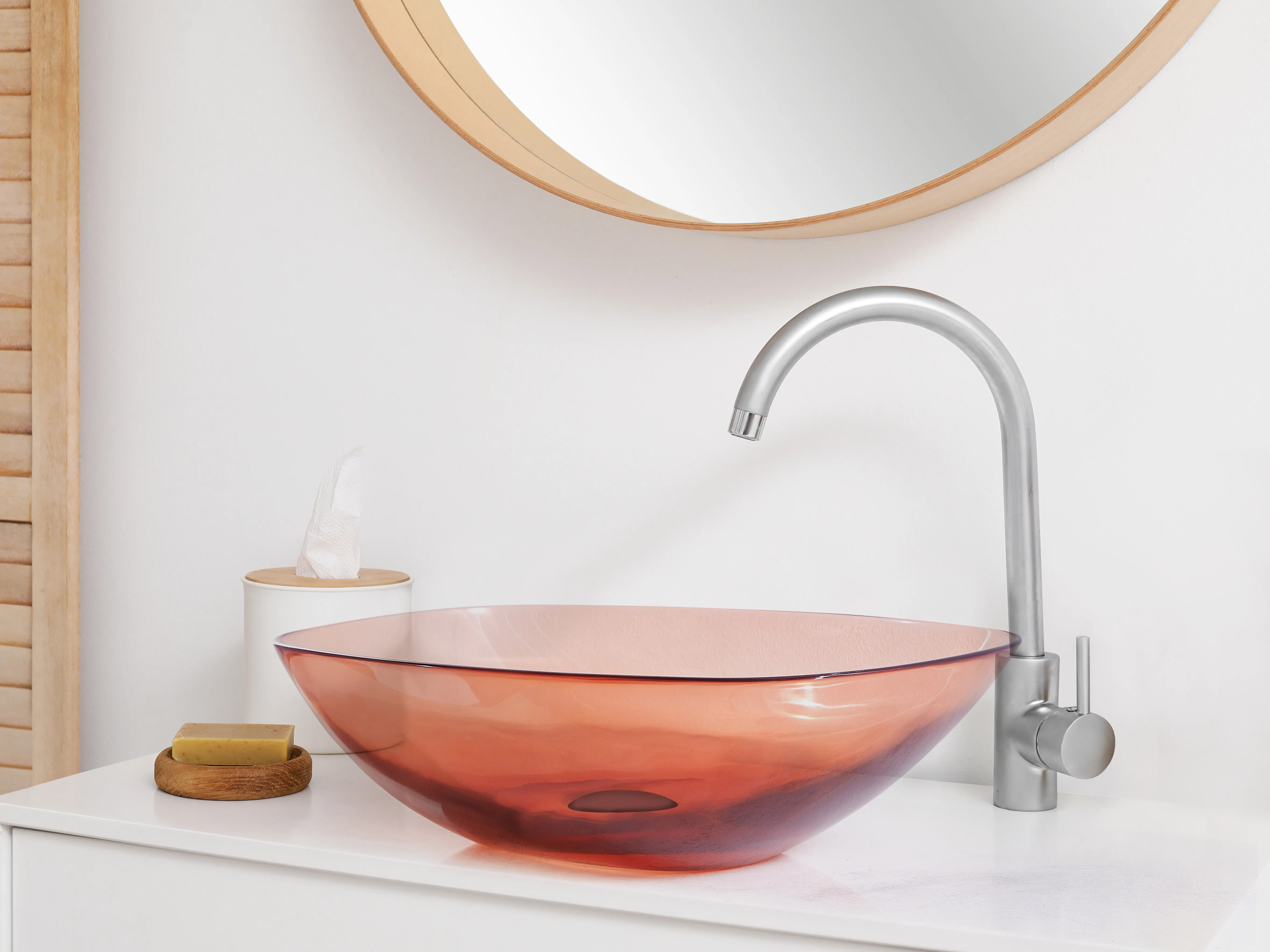 Countertop Basin MOENGO 540 x 360 mm Solid Surface Light Red