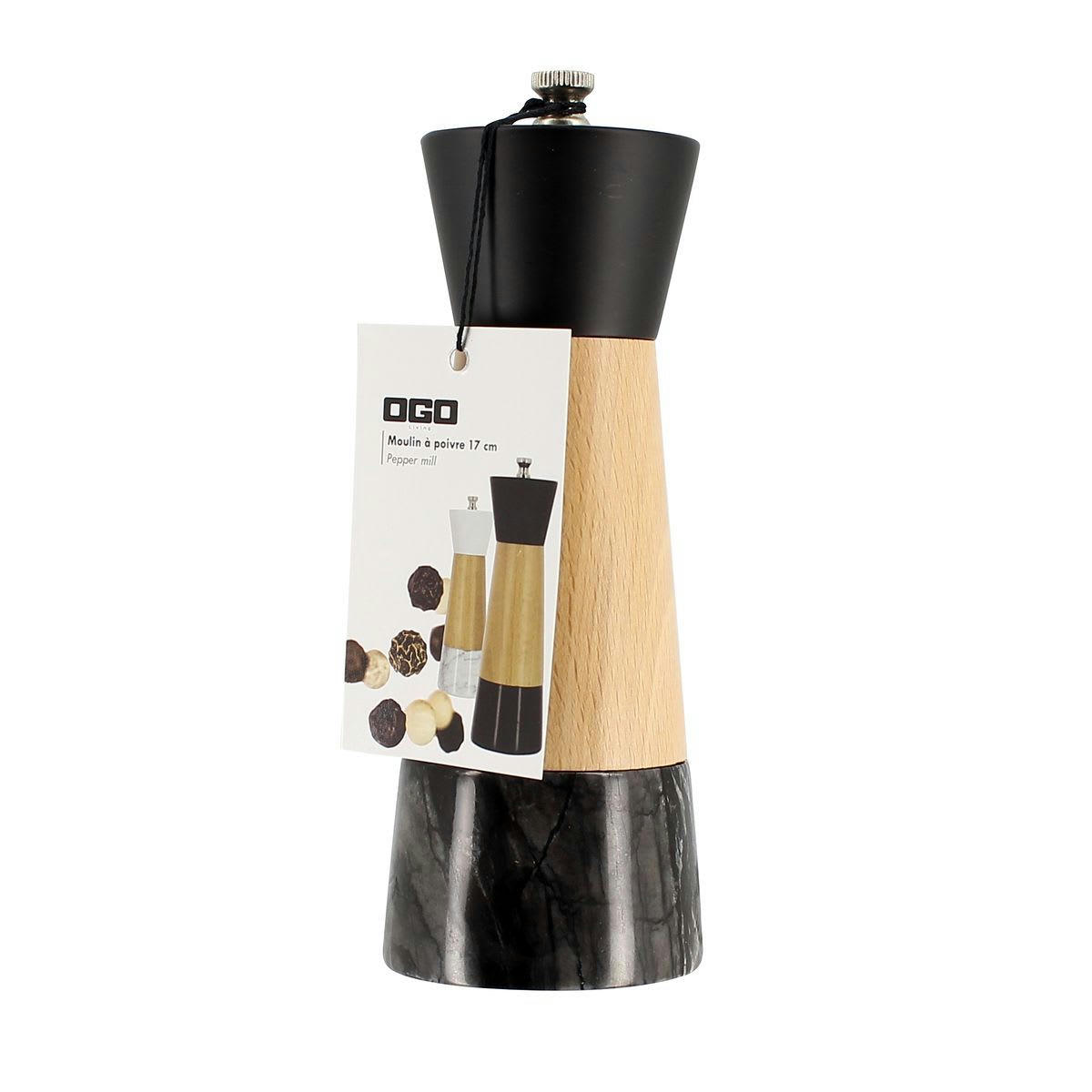 - Moulin à poivre en marbre noir et bois 17cm