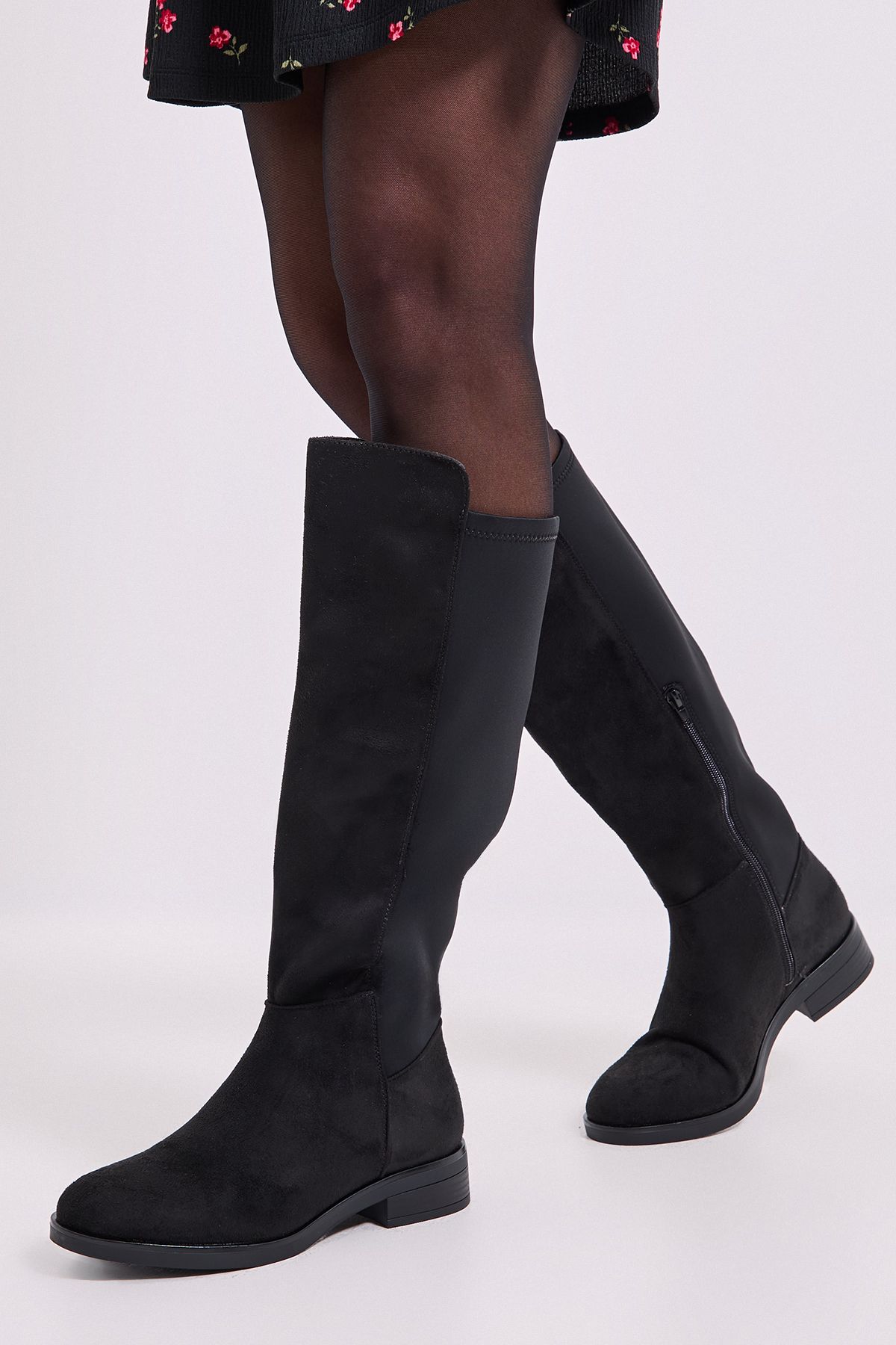 Dorothy Perkins Megan Faux Suede Stretch Back Flat Riding Boot