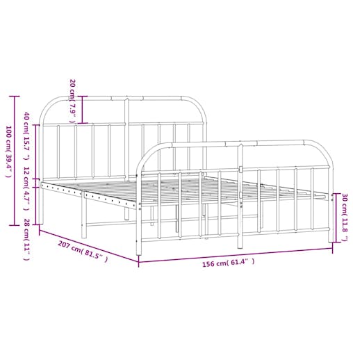 NNEVL Metal Bed Frame with Headboard and Footboard White 153x203 cm Queen