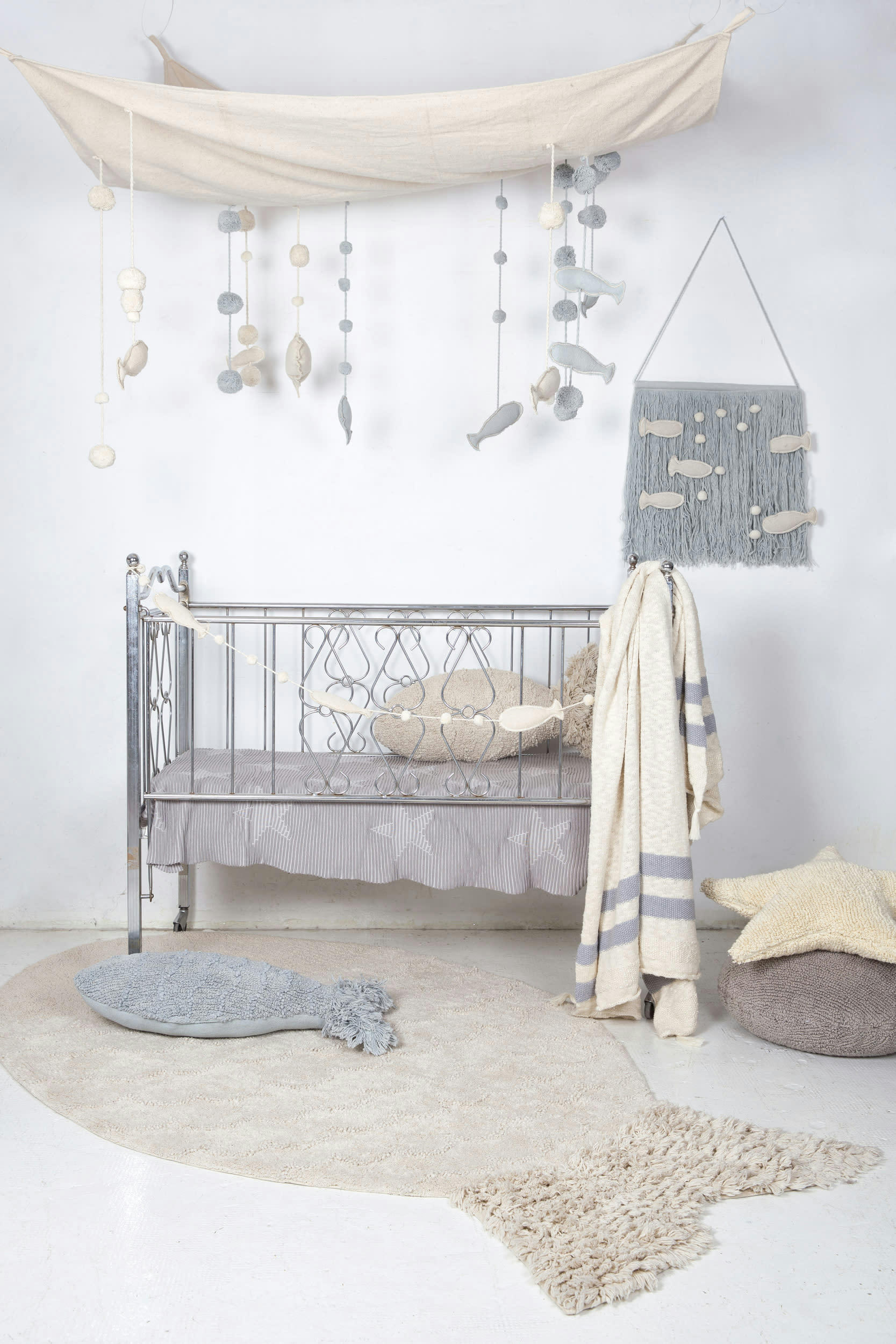 THE SEA - Pendentif océan en coton bleu et blanc 100x120