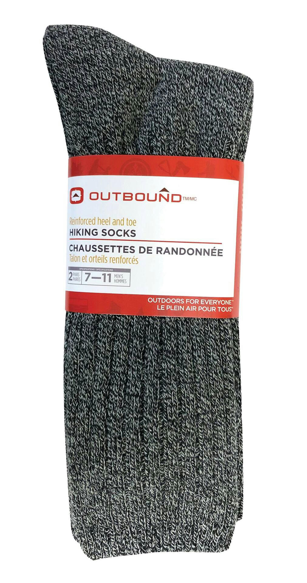 Outbound Men's Hiking Socks with Reinforced Heel and Toe, 2-pk, Black