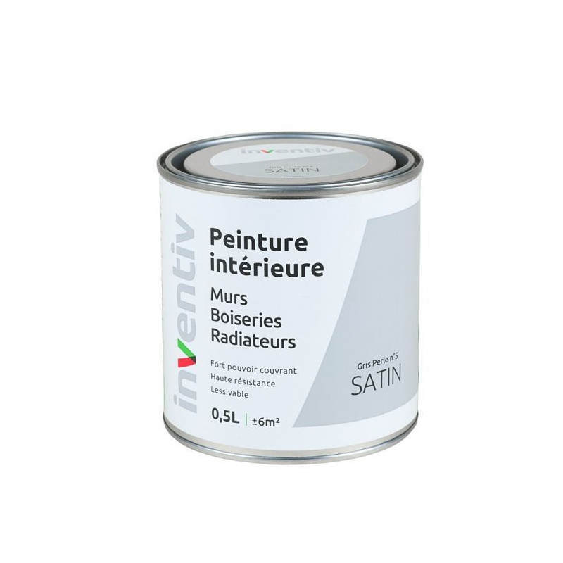 Peinture pour mur boiserie radiateur Gris Perle n°5 satiné 0,5 L INVENTIV