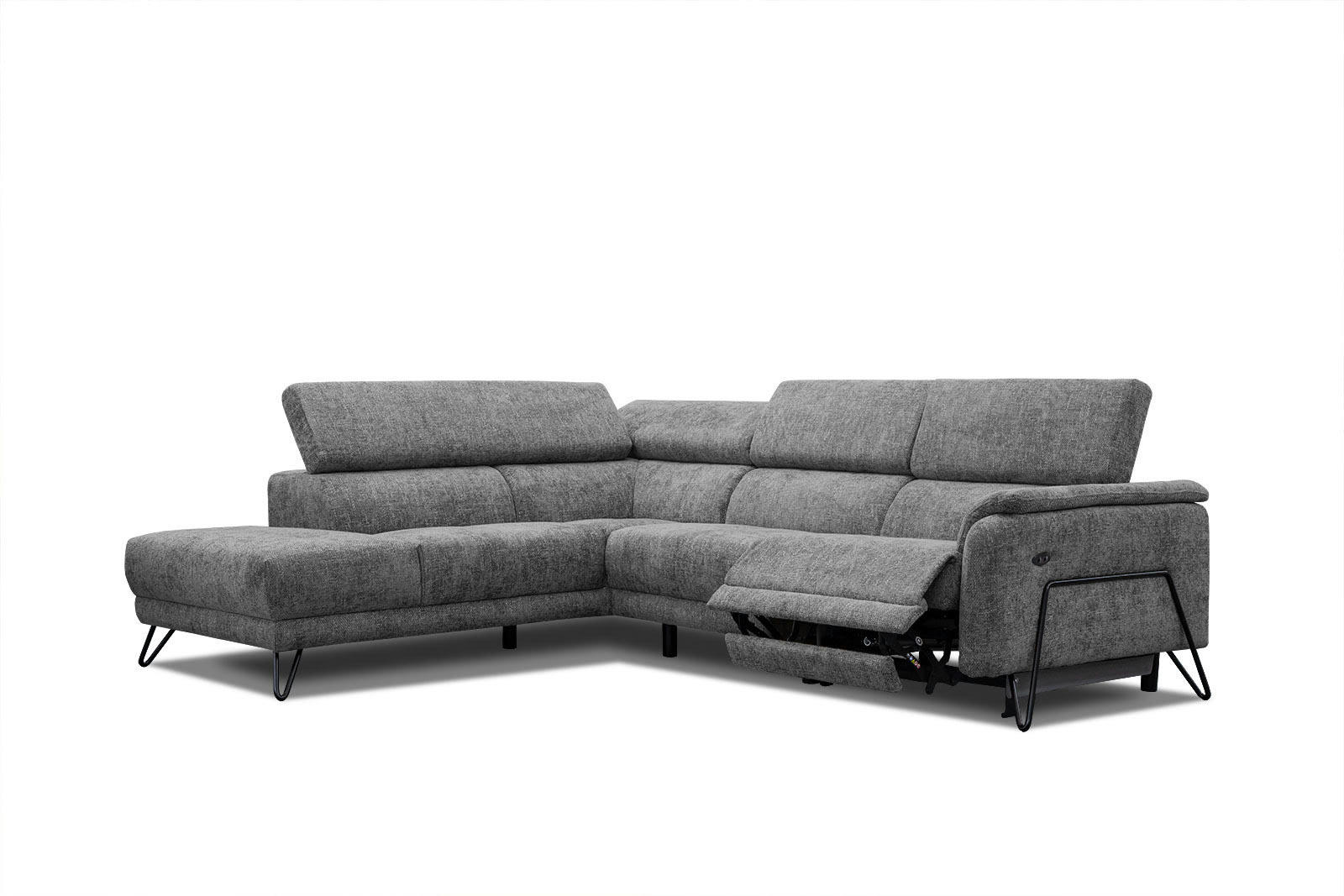 RODEN - Canapé d'angle gauche 5 places avec relax électrique tissu graphite