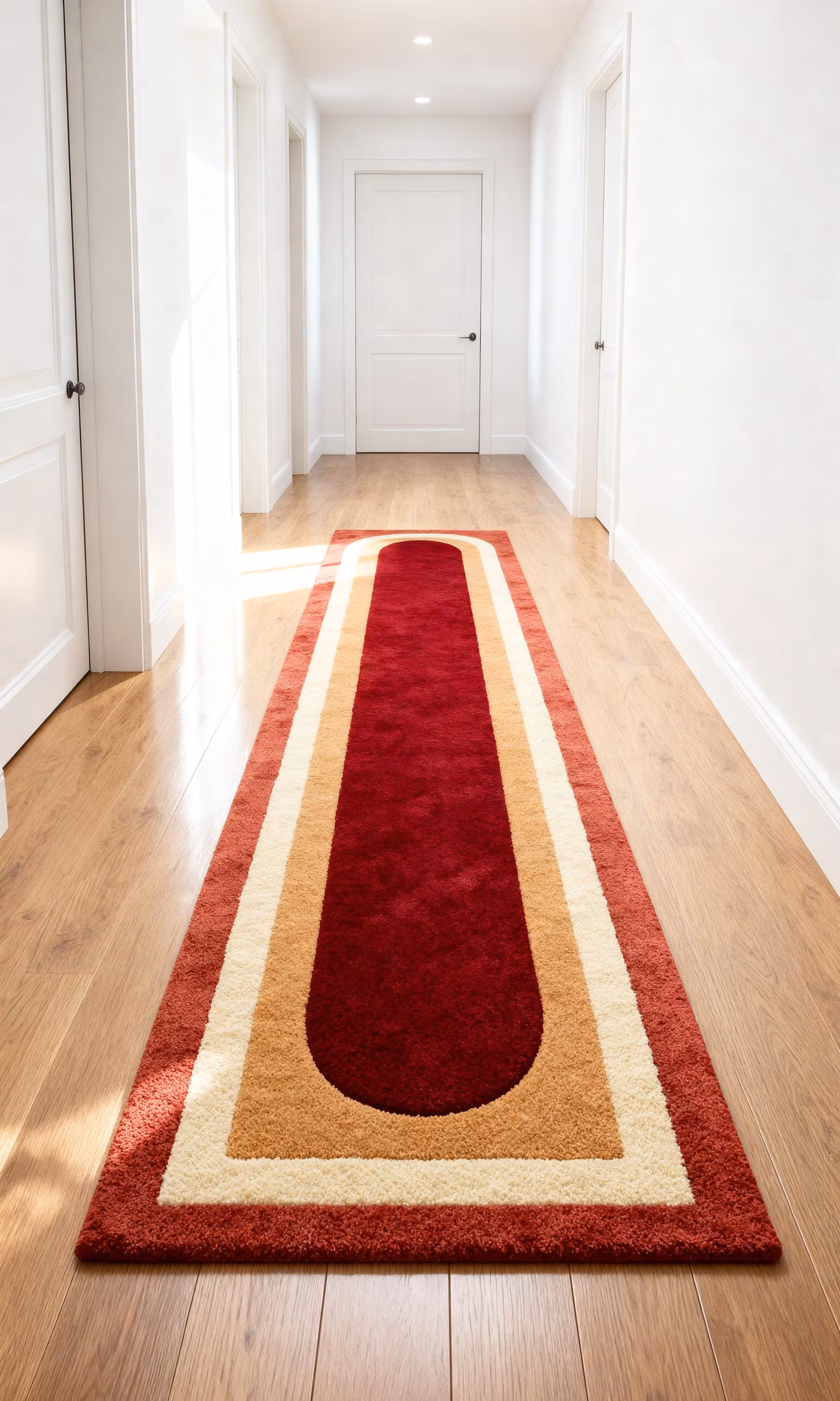 Red Retro Hallway Runner Rug, Mid Century Modern Tufted Wool Floor Mat, Geometric Arch Entryway Carpet, Warm Winter Floor Rug