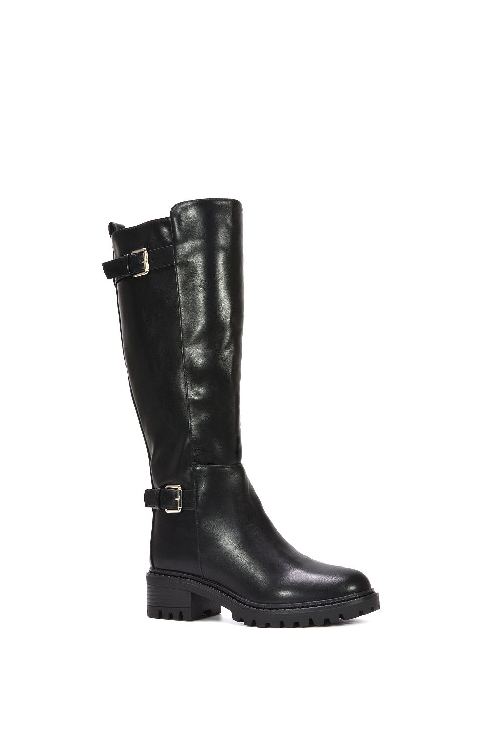 XY London Diana' Chunky Low Heel Knee High Biker Boots