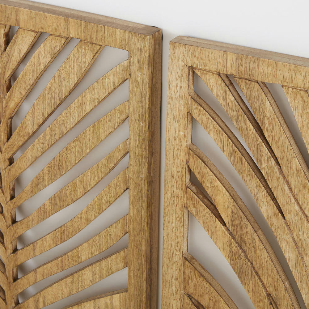 PALMERA - Triptyque feuilles de palmiers en bois de manguier 144x90